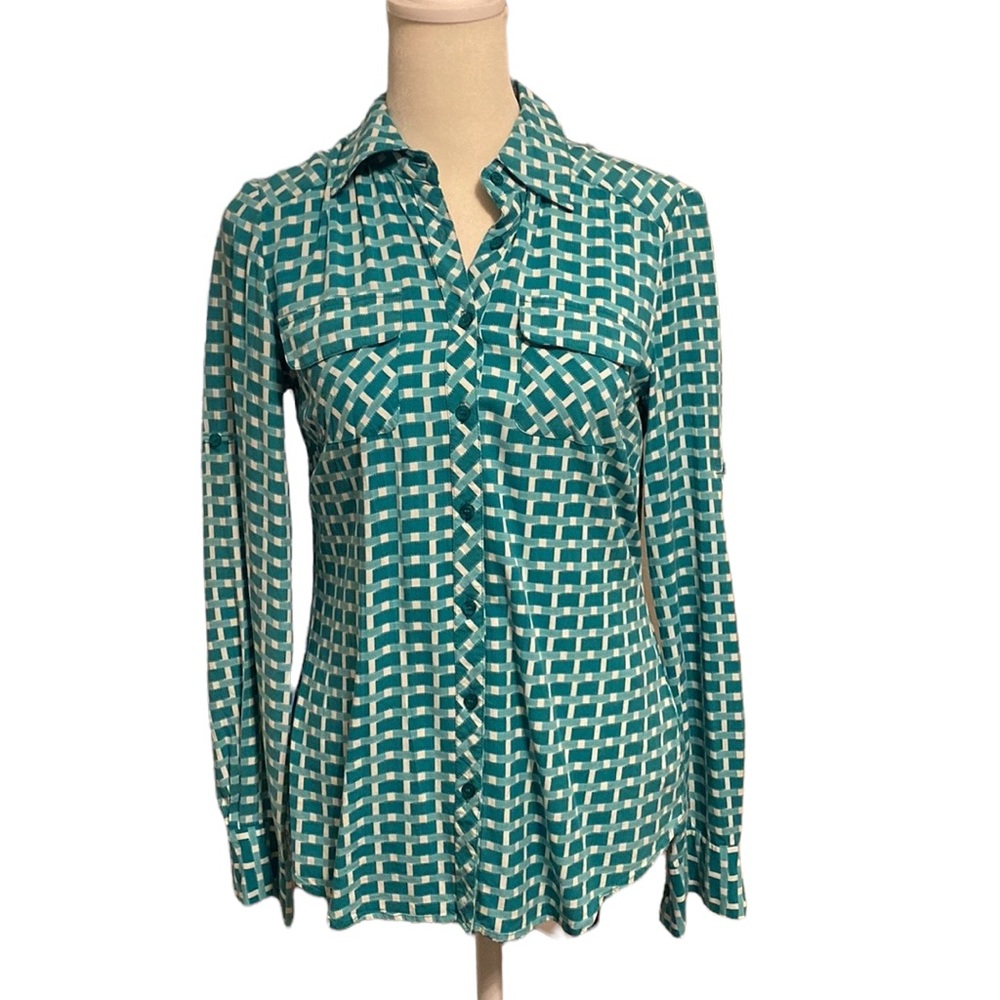 CREMIEUX button down geometric print blouse